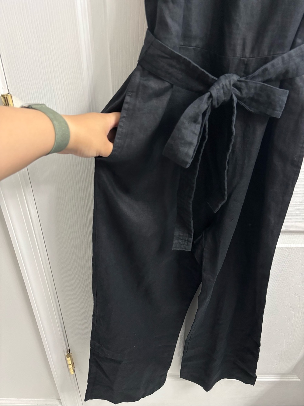 Quince Linen Square Neck Jumpsuit Small NWT Black - Picture 3 of 8